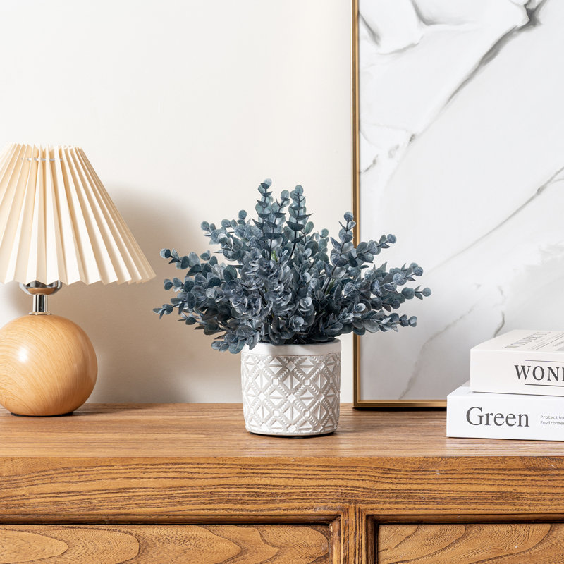 25.48cm Faux Eucalyptus Plant in Cement Pot
