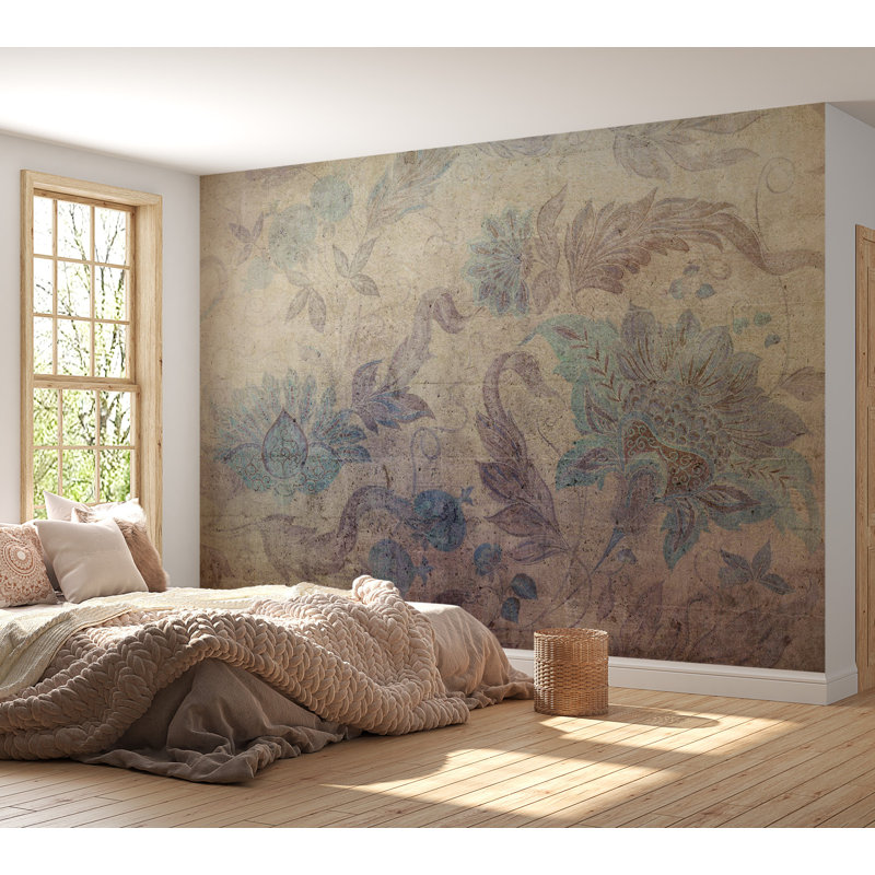 Murale botanique pelez et collez - Décorations florales style rétro, L 41 po x l 57 po