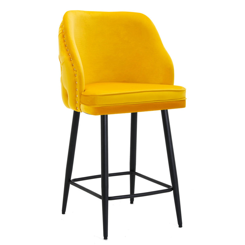 Atka Upholstered Counter Stool with Metal Frame, Mustard