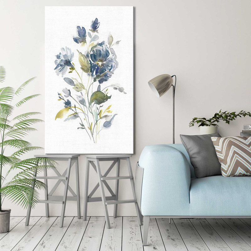 Lin botanique marine I par Carol Robinson - Peinture, Toile tendue, H 40 po x l 24 po x P 1,5 po
