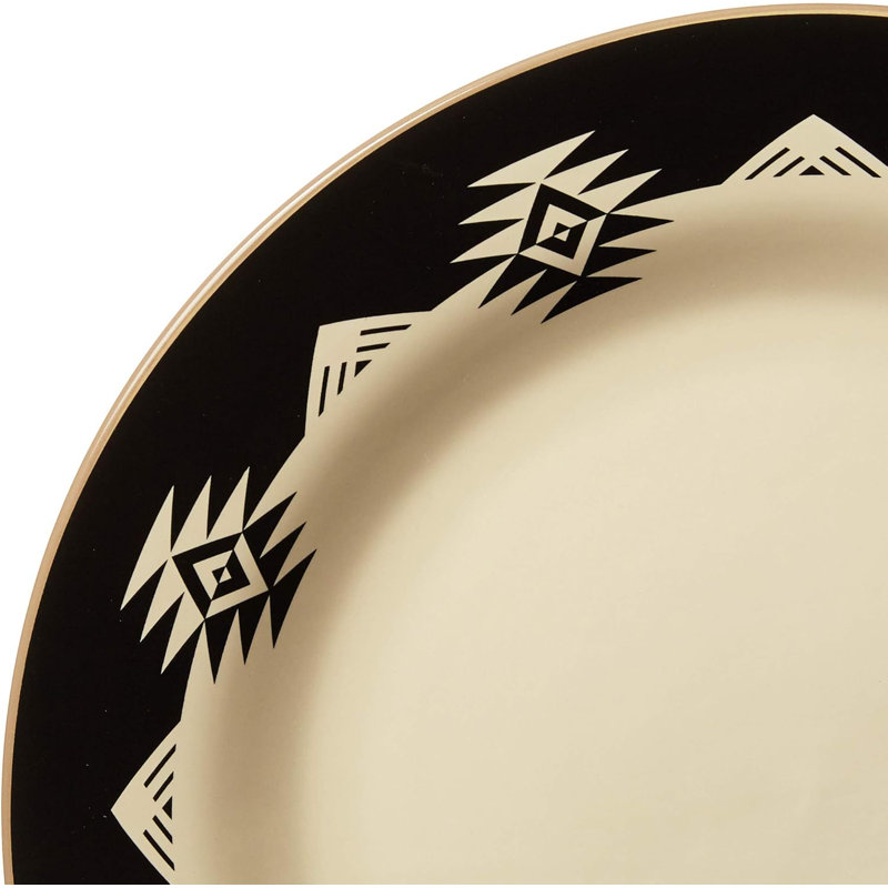 Chalet Cream/Black/Taupe Aztec Print Ceramic Southwestern Style 16 Piece Dinnerware Set