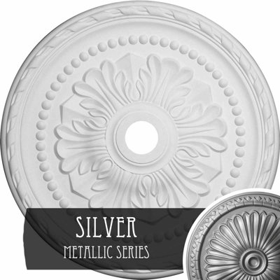 Endurathane Palmetto Ceiling Medallion, 31 1/2"OD x 3 5/8"ID x 1 3/4"P (Fits Canopies up to 7 5/8"), Hand-Painted Silver Finish