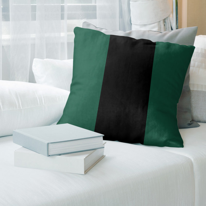 Housse de coussin, 16 po x 1 po, Vert / Noir, Polyester sergé