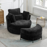Kenmari 42.3" W Slipcovered Swivel Barrel Chair and Ottoman