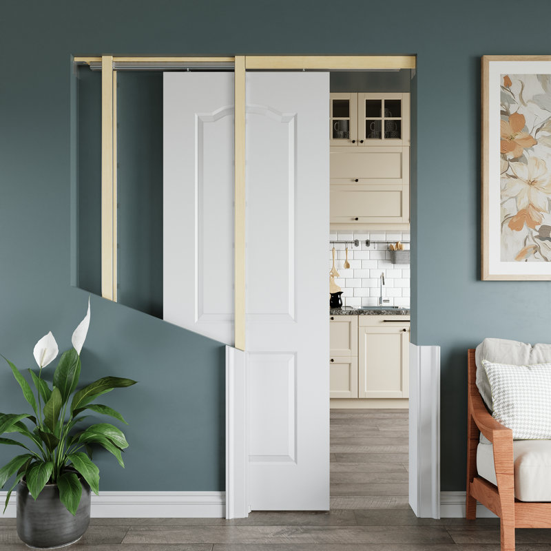 Porte coulissante intérieure à panneau surélevé avec porte coulissante à 2 compartiments Morden, 30 po x 80 po