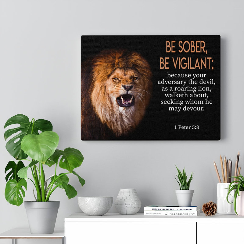 Soyez en garde 1 Pierre 5: 8? Reproduction de verset de la Bible Christian, H 18 po x l 24 po x P 1,25 po