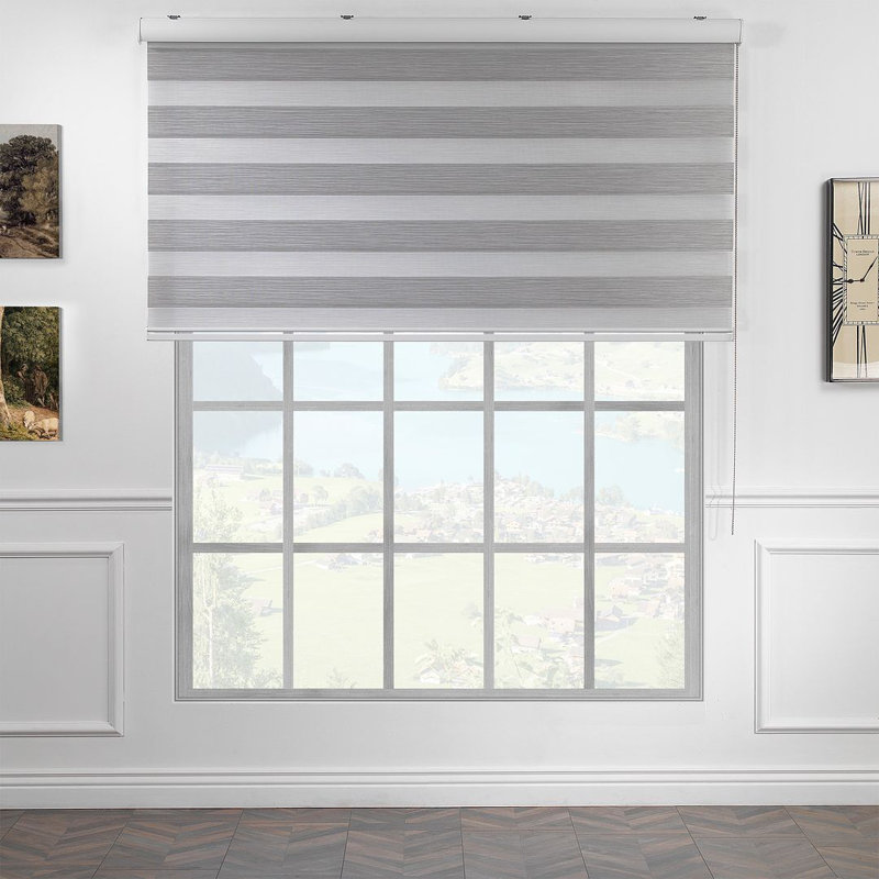 Double layer bamboo roller blind and bamboo zebra window, 34.5"W x 72"L, Grey