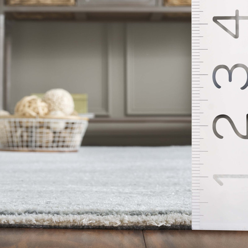 Xaniah Hand Tufted Wool/Viscose/Cotton Solid Color Rug in Charcoal/Ivory/Charcoal/Ivory, Rectangle 5' x 8'