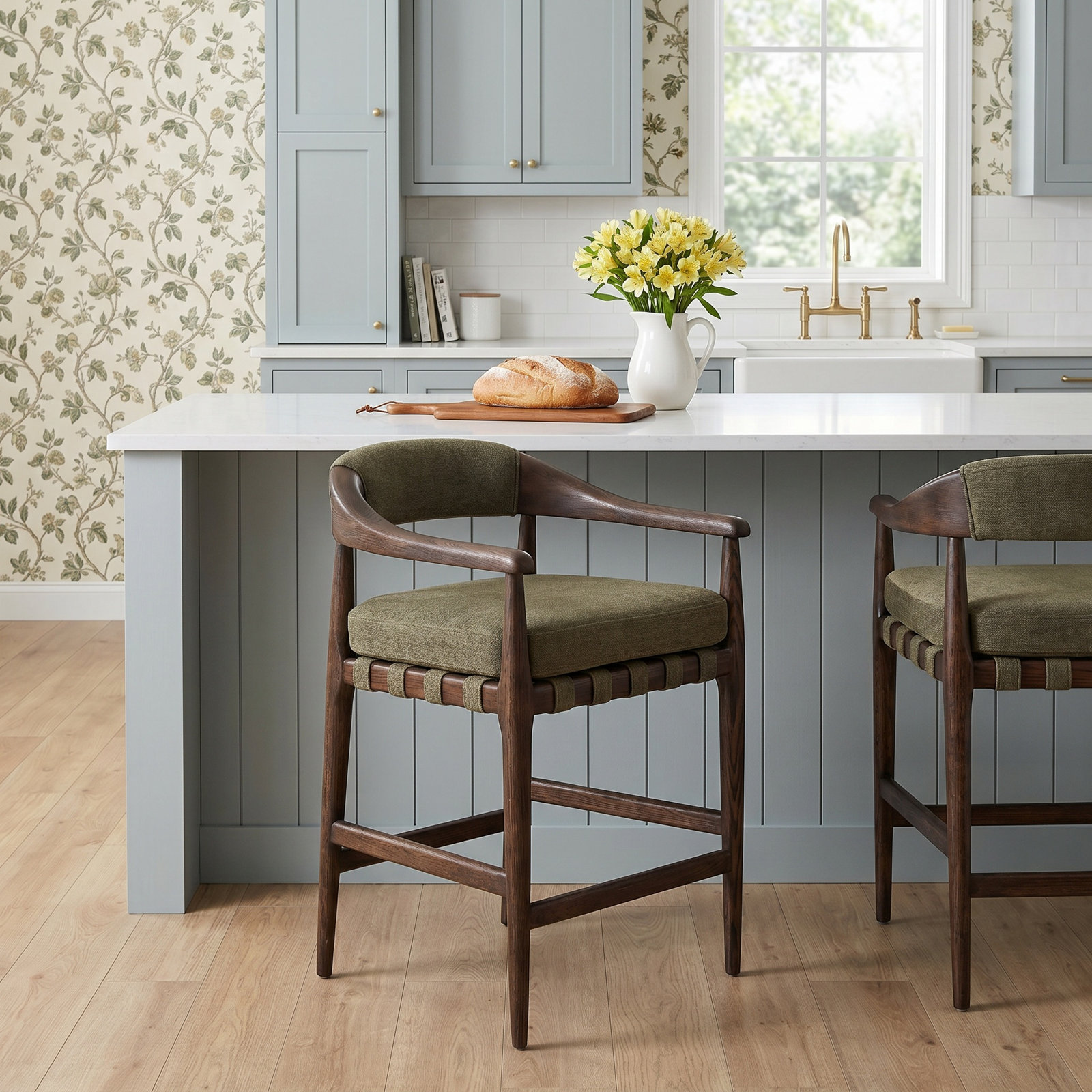 Clendon Stool-Broadway Olive-Counter, Broadway Olive Linen