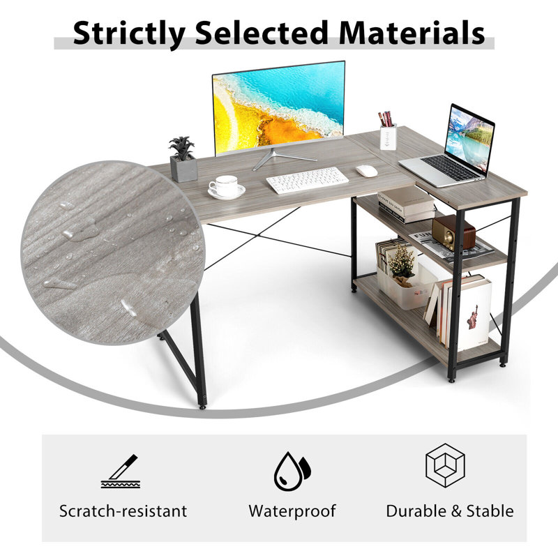 Abramina L-Shaped Steel Computer Desk, Grey
