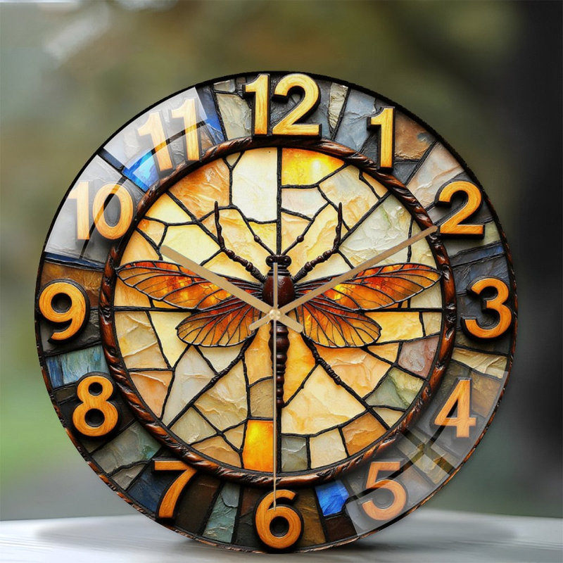 Horloge murale vitrail libellule 12 po