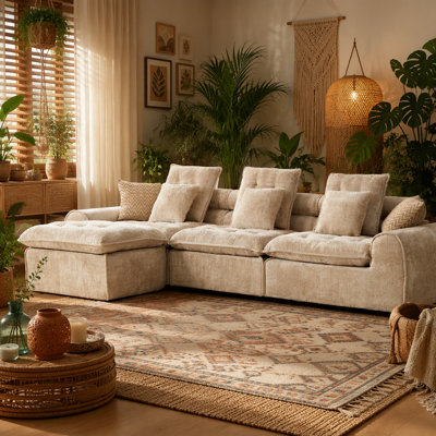Canapé modulaire en laine d'agneau moelleux de 129,8 po Camel