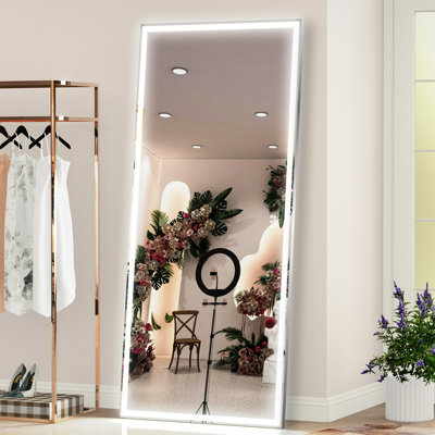 Oversized 72x32 Inch Mirror With 3 Color Lights, Waterproof, Aluminum Frame, Wall Mounted, For Bedroom Bathroom Living Room, Silver Led Inch, Options,