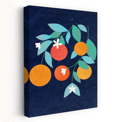 Oranges Bloom Vibrant Abstract Contemporary Orange Tree Flower Fruit Wall Art Print 1 Piece Wrapped Canvas Wall Art