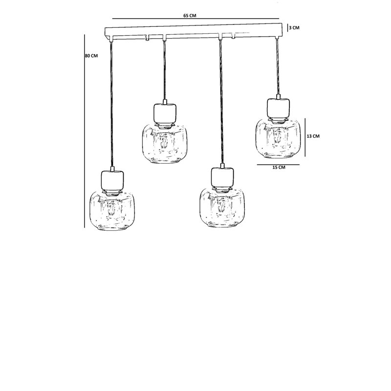 Lustre, Miel / chêne / noir, 4 étages, Quatre lumières