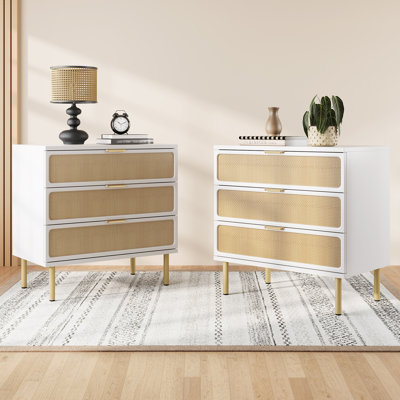 Commode 3 tiroirs avec rangement en rotin 31,5 po Concezia