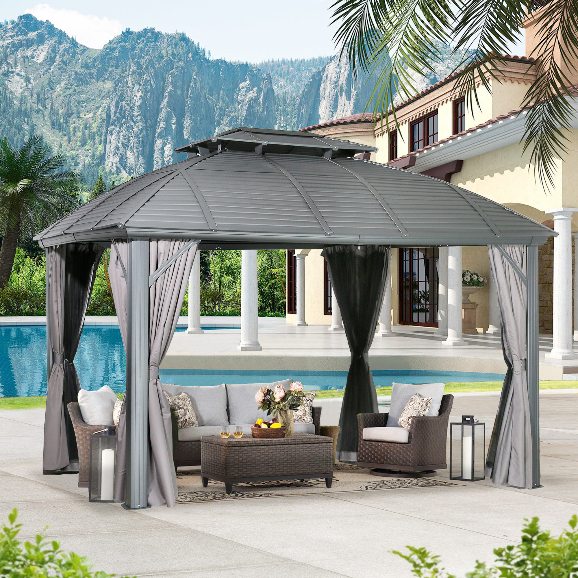 IWICKER 12 Ft. W x 10 Ft. D Metal Patio Gazebo | Wayfair