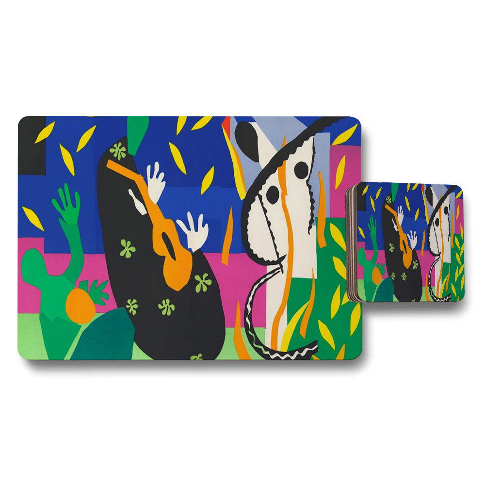 Colorful Abstract Animal Placemats and Coaster Set with Bold Artwork