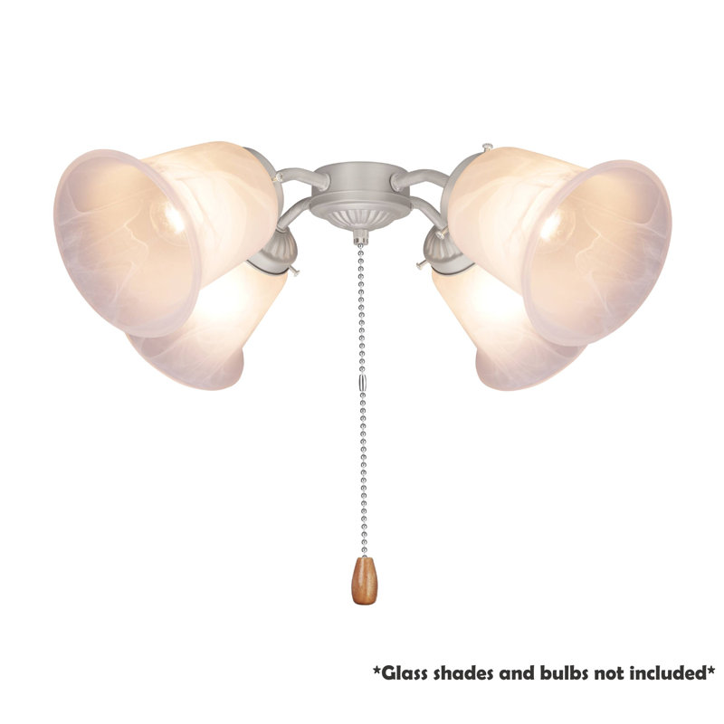 Brushed Nickel 12'' Flush Mount Ceiling Fan Light Kit with Pull Chain