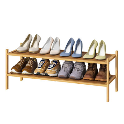 Long 2-Tier Stackable Shoe Rack 11" - Organize Shoes In Living Room With Adjustable Feet And More Storage Space