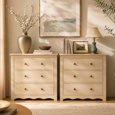 31.49" Wave Design Three-Drawer Dresser(Set Of 2)