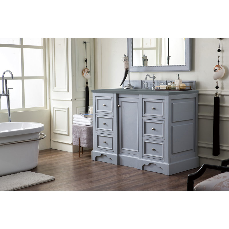 De Soto 48'' W Single Vanity, Bright White, Cala Blue Quartz, 8" Widespread