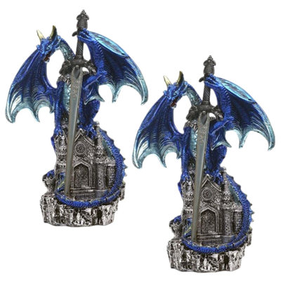 «2-PC Set» ICE ARMOUR 7,5 H dragon bleu avec boîte à trésors, statue, sculpture, ornement, décoration de la maison / de la pièce, et idées de cadeaux parfaits pour la pendaison de crémaillère, les fêtes et les anniversaires