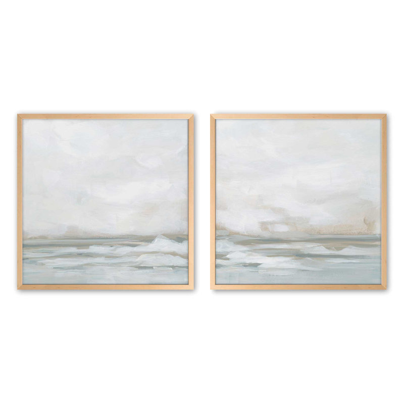 Winter Seascape Serenity, ensemble de 2 toiles encadrées, Érable brut encadré, H 13,5 po x l 27 po