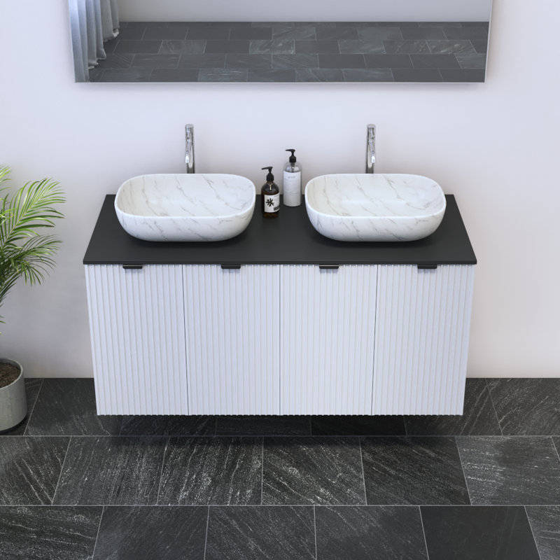 Ensemble de meuble-lavabo double 47,2 po avec plateau Lissia, Noir, Blanc