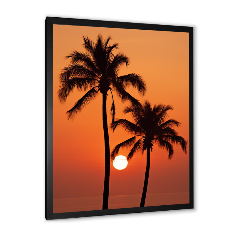 Palmier crépuscule tangerine coucher de soleil II, H 32 po x l 24 po x P 1 po, Cadre simple noir