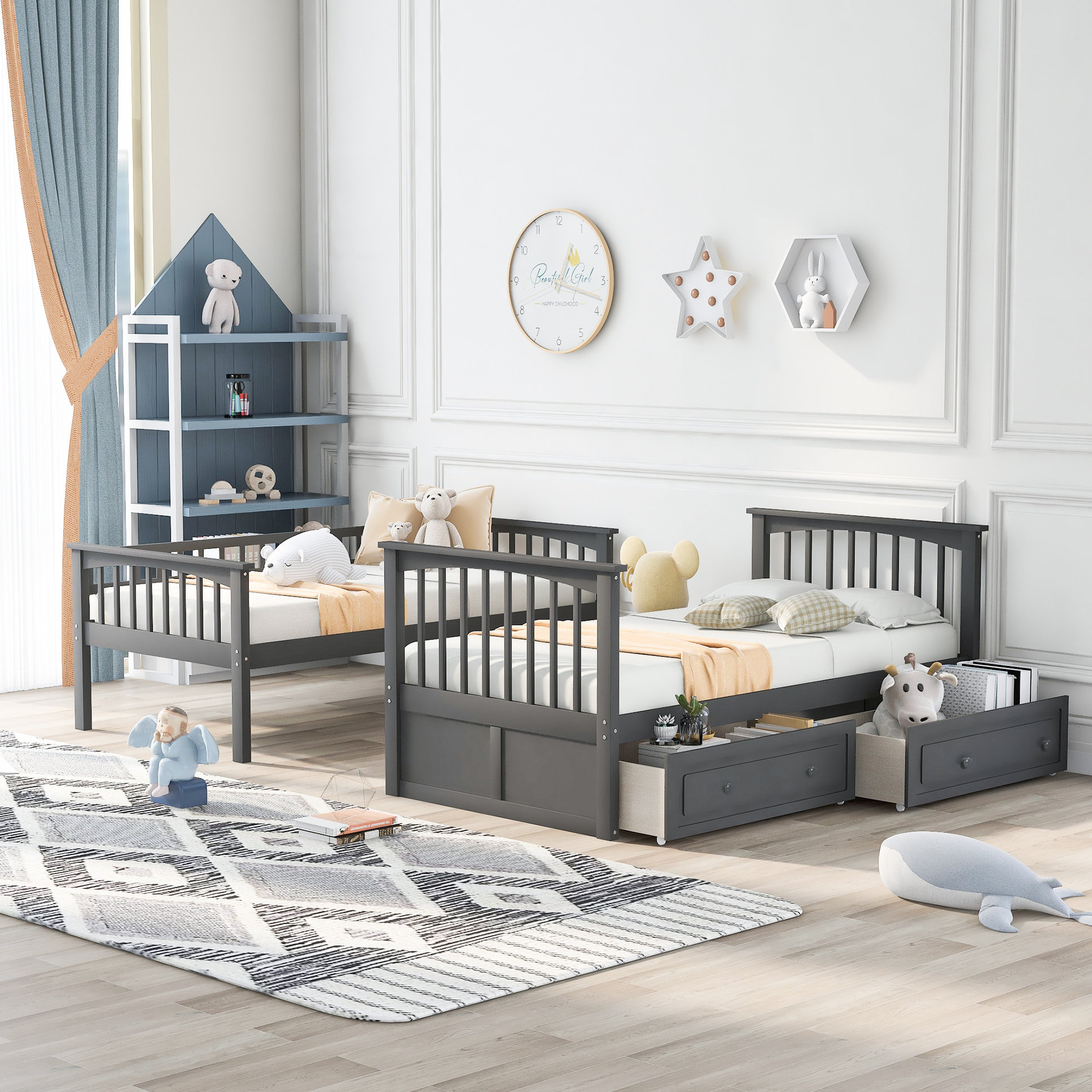 Harriet Bee Grey Bunk Bed With Drawers - Space Design And Safe ...