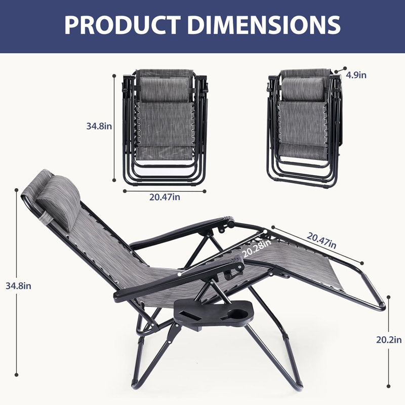 Zero Gravity Lawn Chairs Foldable Patio Recliner Lounge Outdoor Camp Chairs W/Pillow & Cup Holder, Grey