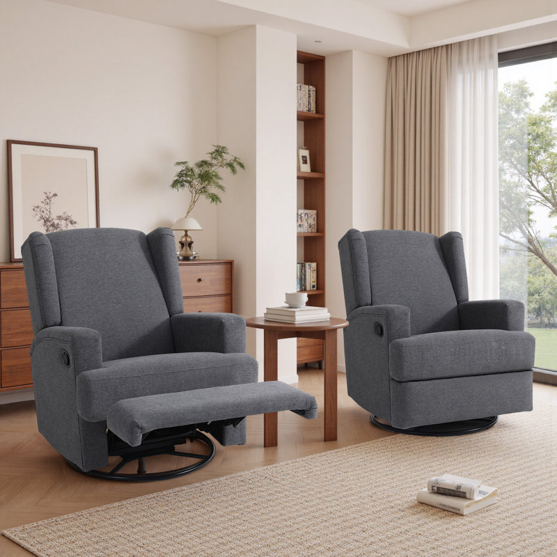 Ensemble de 2 fauteuils inclinables et oscillants rembourrés et oscillants, Gris