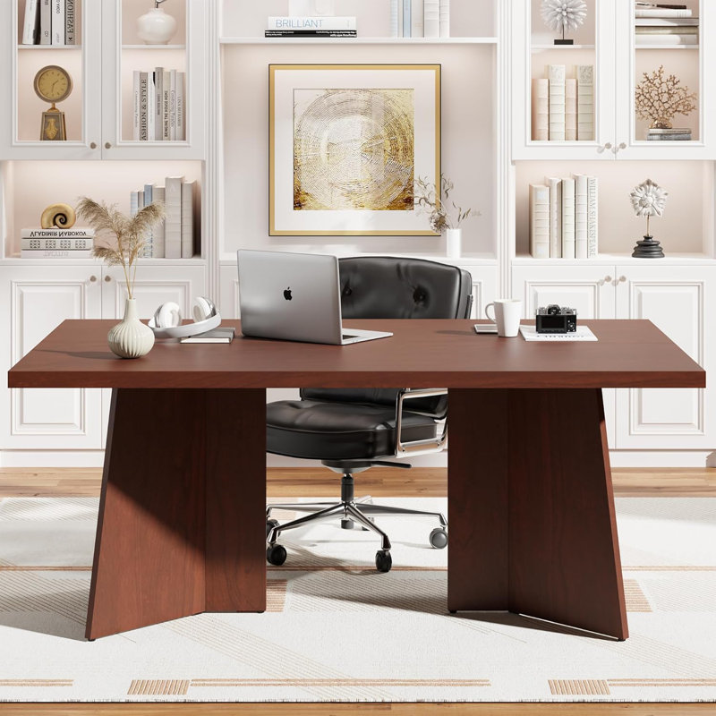 Dining Table for 6-8 People - 63" Modern Long Kitchen Table with Large Tabletop & Heavy Duty Pedestal Legs, Dinner Table for Kitchen, Conference Room, Home