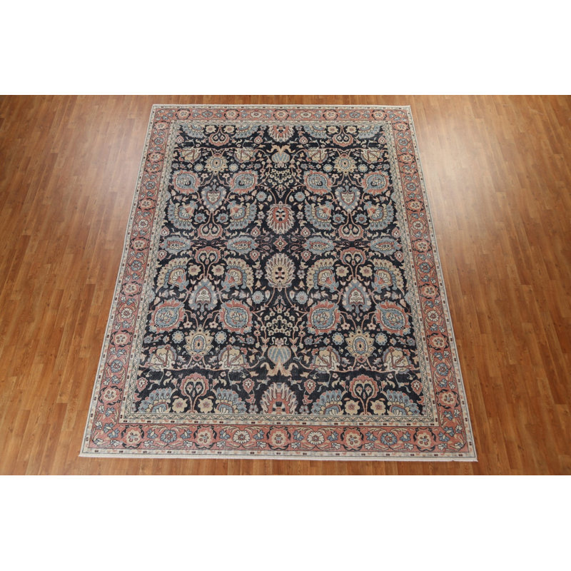 Tapis unique en laine noué à la main bleu marine / bleu / rouge 9 pi x 11 pi 9 po