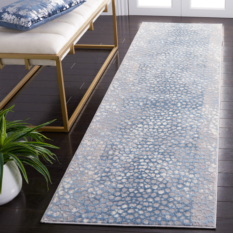 Tapis abstrait gris / bleu Gupton, Tapis de couloir 2 pi 2 po x 8 pi