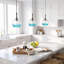 Suspension globe en verre côtelé bleu ombré, luminaire suspendu moderne noir mat à 1 lumière pour îlot de cuisine et salle à manger