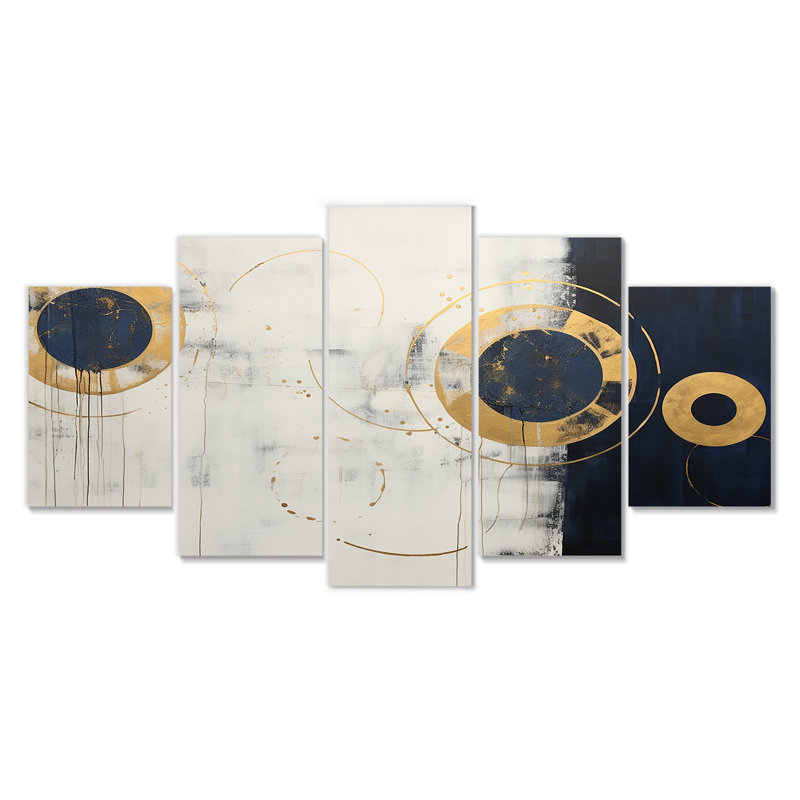 Ensemble de 5 pièces circulaires soleil doré et lune - Minimalisme, H 32 po x l 60 po