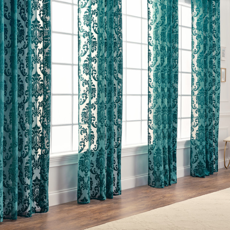 Ensemble de rideaux semi-transparents avec œillets Branca, L 52 po x L 96 po, Bleu sarcelle