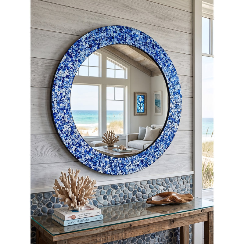 Gelantipy Glass Round Mirror, Sapphire/Silver