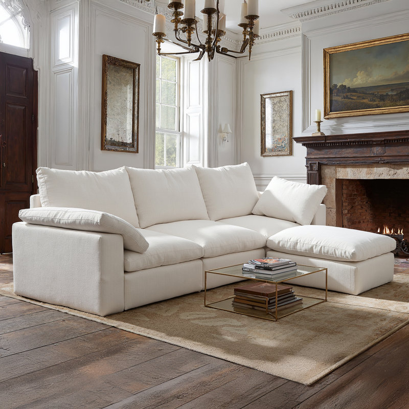 110.2" Cloud Couch,Oversized Modular Comfy Sofa for Living Room, L Shaped  Sectional Couches,Deep 3-Seat with Ottoman, White