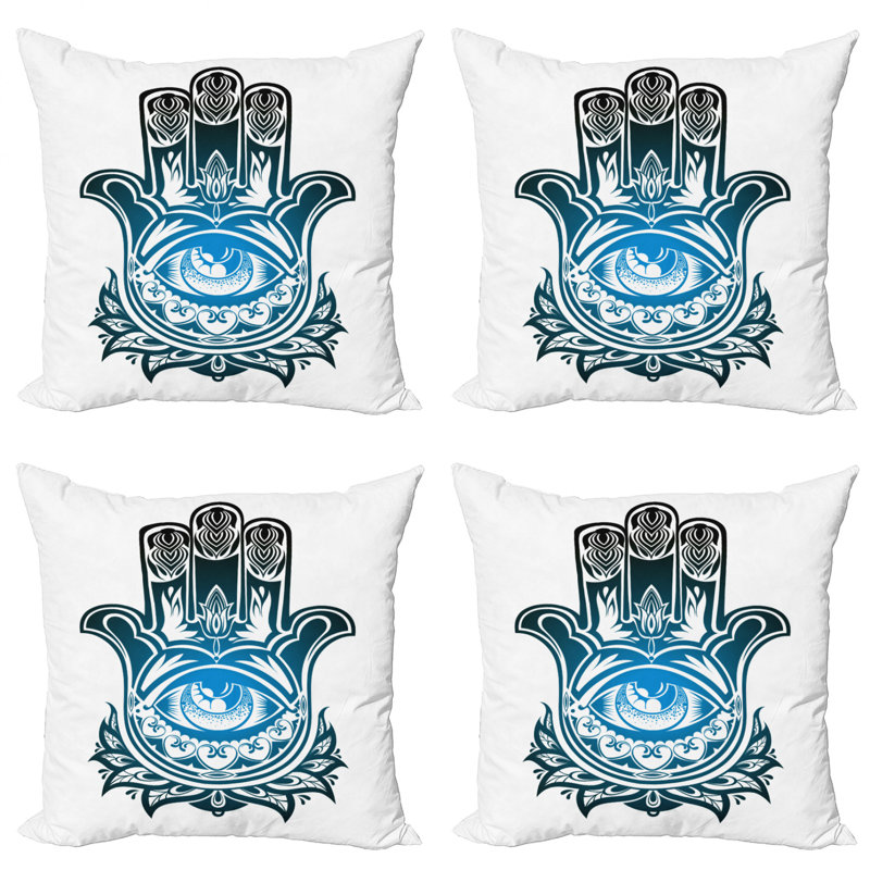 White and Blue Hamsa Microfiber 20" Throw Pillow Covers Set