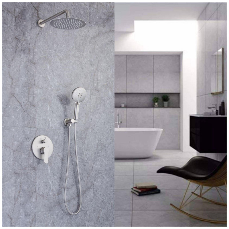 Système de douche complet avec valve brute, Nickel brossé