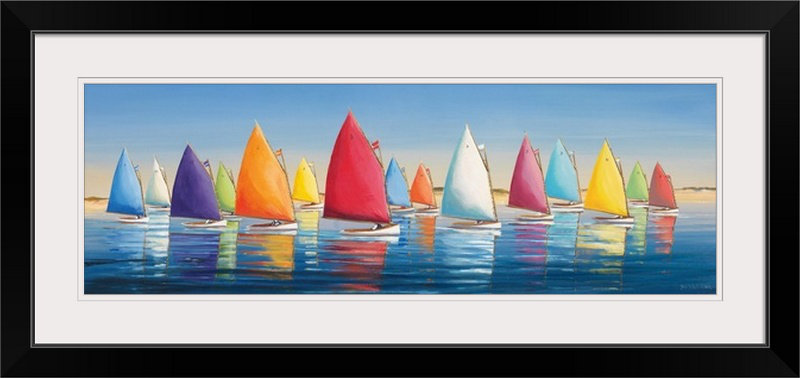 « flying colors », reproduction d’art Sally Caldwell Fisher, Cadre noir, H 20 po x l 44 po x P 1 po