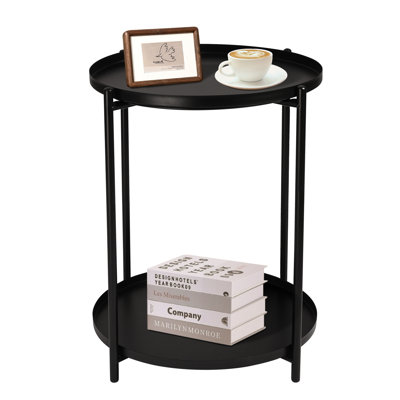 Table de bout à 2 niveaux en métal blanc pour le salon, la chambre, le balcon et le bureau