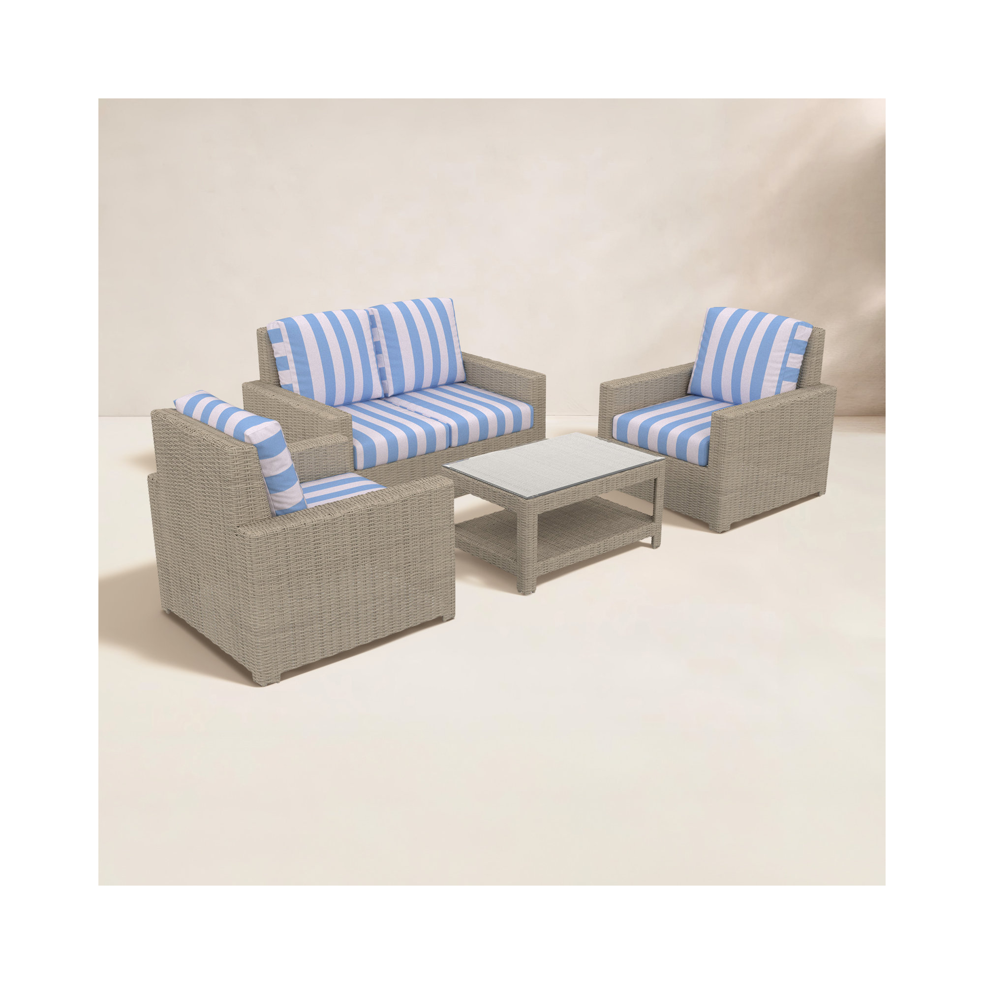 Outdoor Patio Loveseat Conversation Set With Sunbrella Cushions, Refuge Ocean