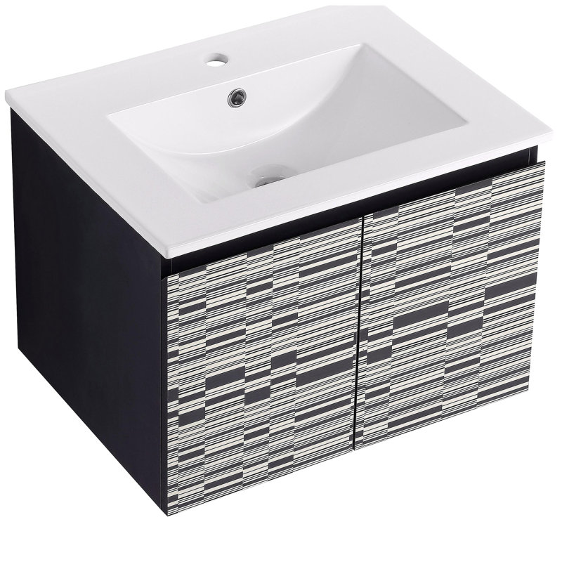 Bathroom wall-mounted washstand with ceramic bowl and soft-close door