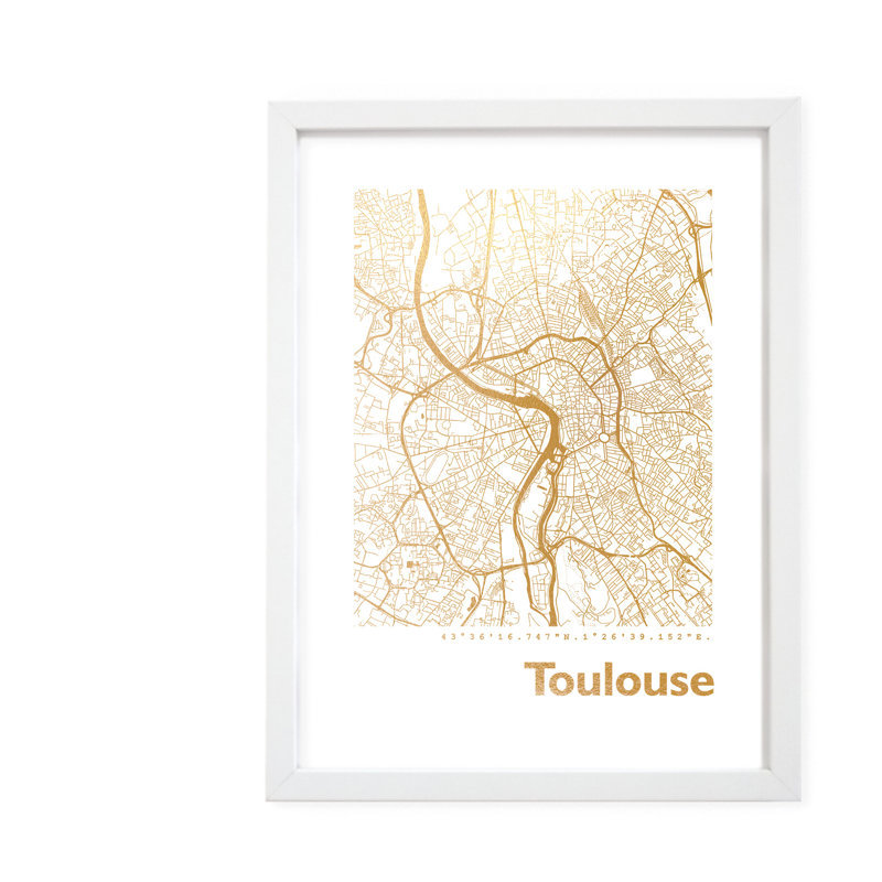 Toulouse Map - Single Picture Frame Print, 42.5cm H x 32.5cm W x 3.5cm D