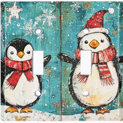 Couvercle de plaque d'interrupteur en métal; Bascule de taille standard US 2 - pingouins de Noël