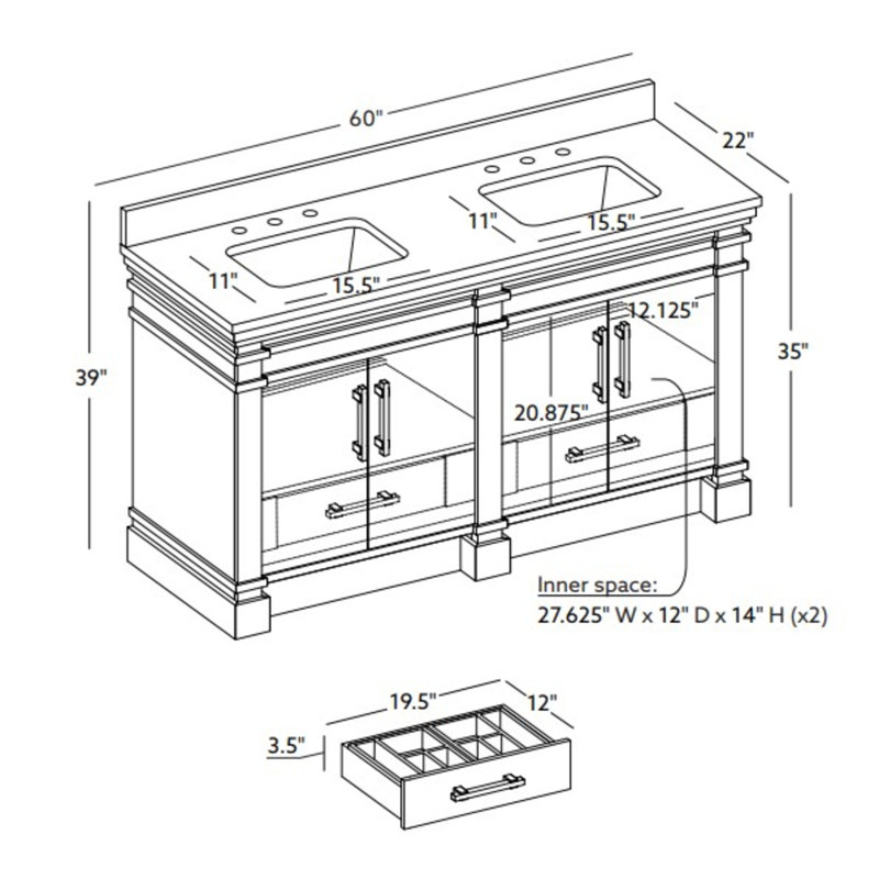 FLW Harmony 36 Wood Sink Vanity, Walnut, 60